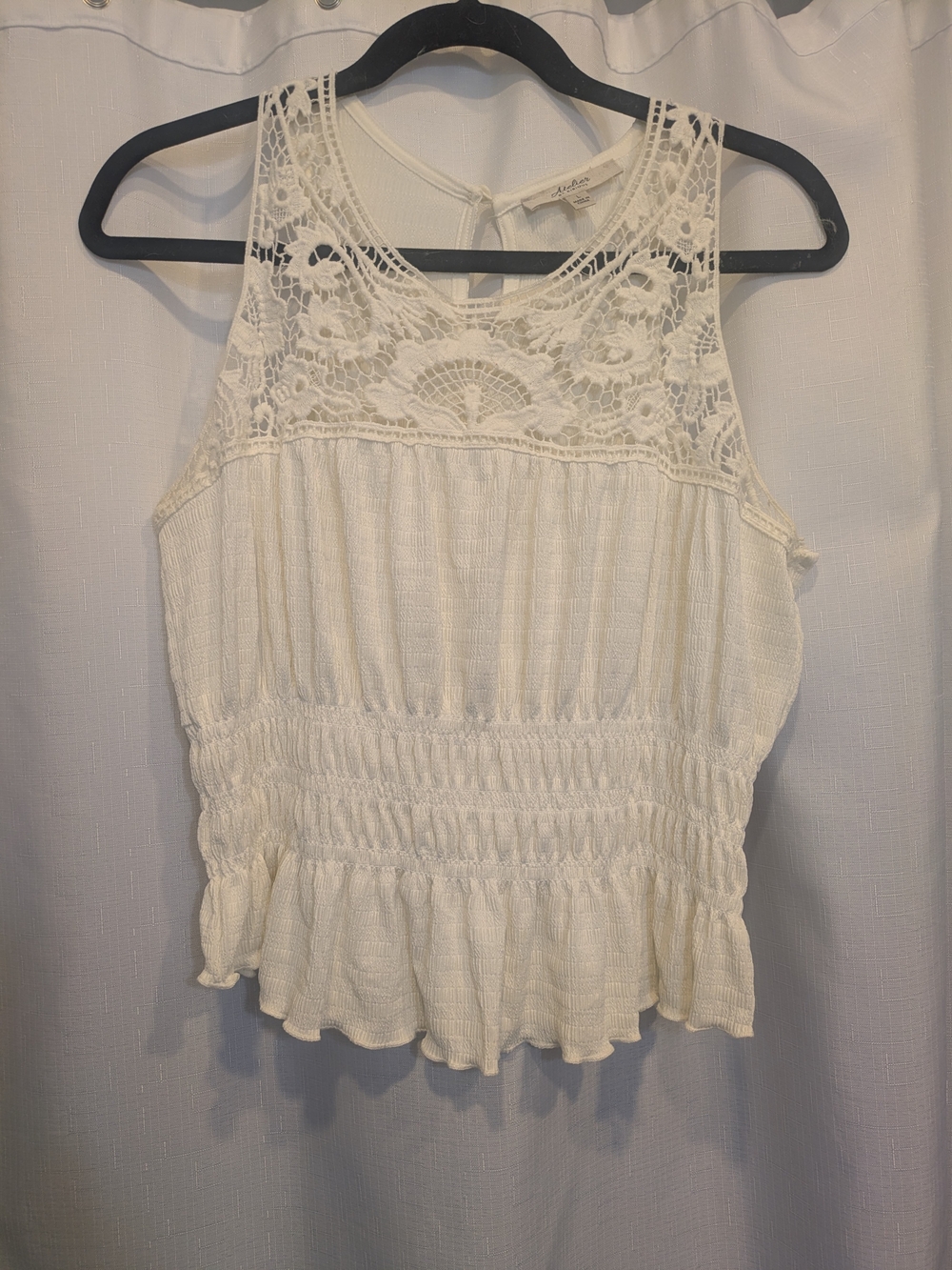 Atelier Cream Lace Yoke Smocked Peplum Tank - Picture 3 of 9